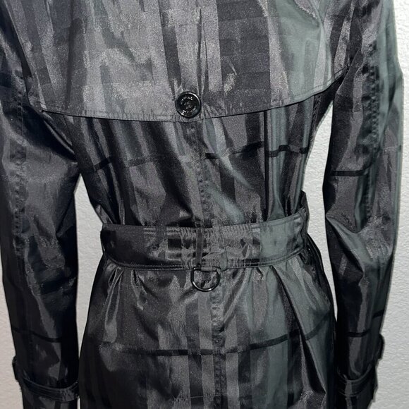 BURBERRY BRIT Classic Black on Black Plaid Trench Coat EUC - Like New size 8P - Picture 9 of 15